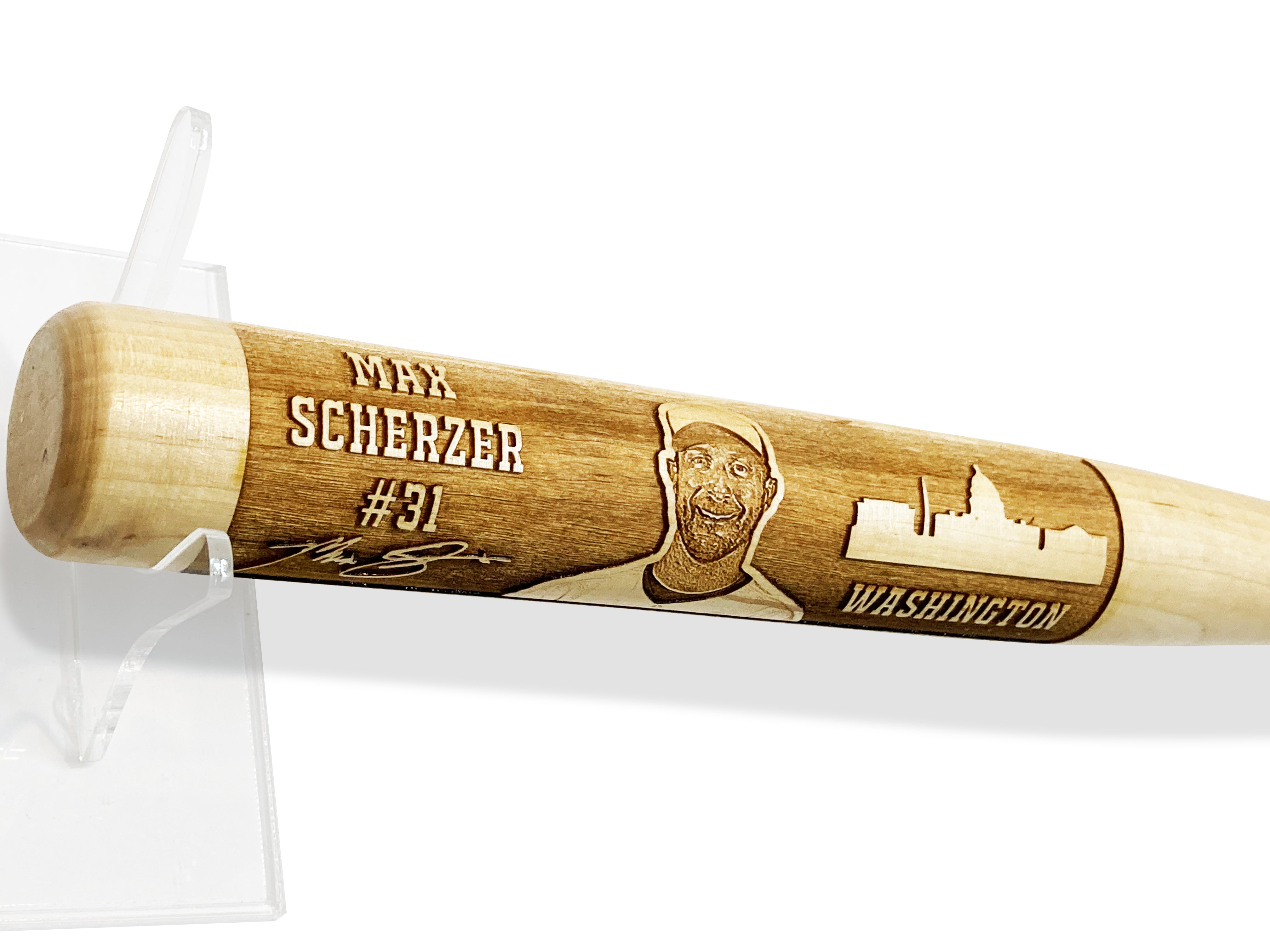 Max Scherzer Laser-Engraved Wood Baseball Bat
