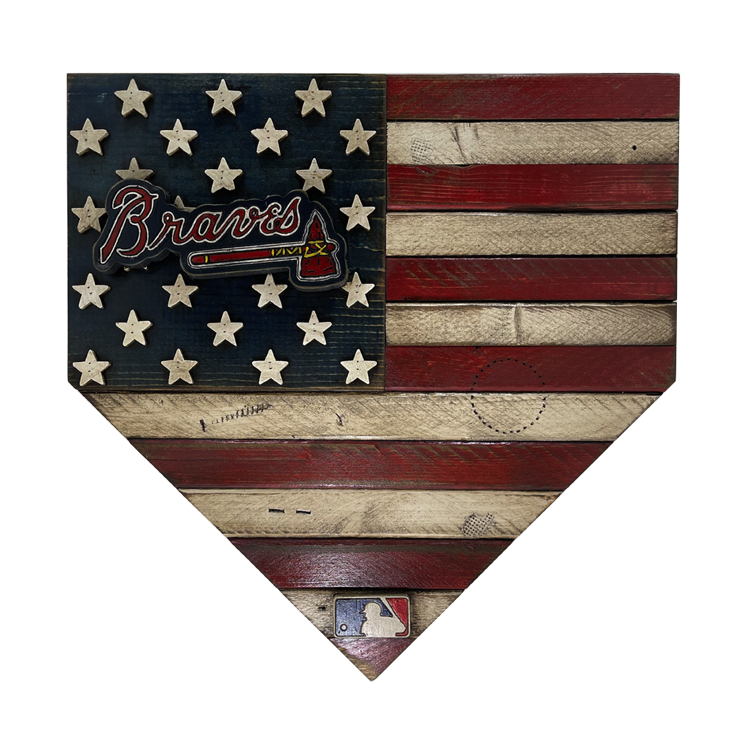 Handmade Atlanta Braves American Flag Wood Home Plate