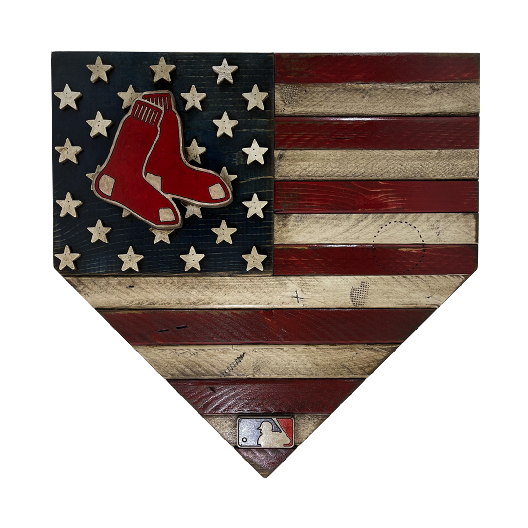 Handmade Boston Red Sox American Flag Wood Home Plate