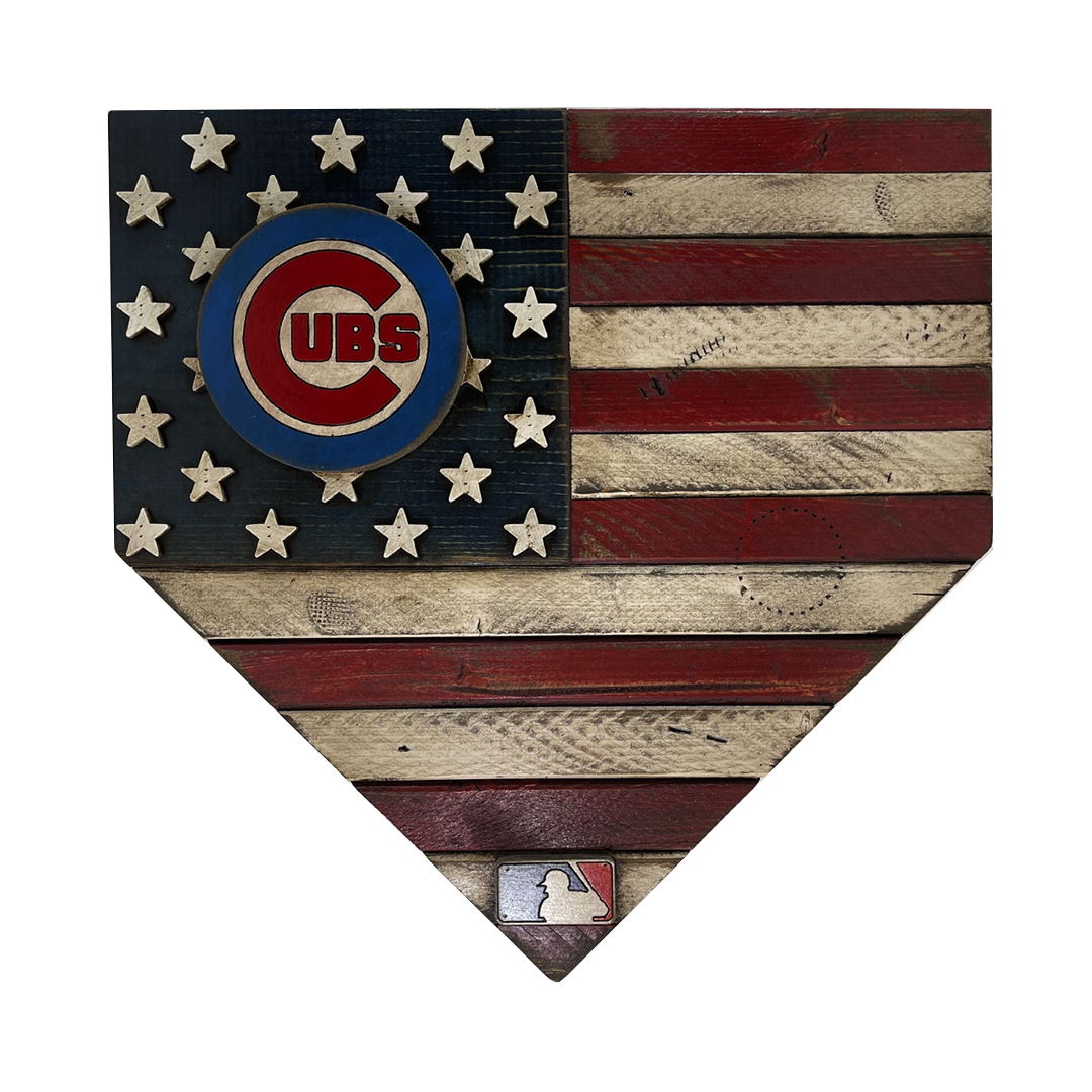 Handmade Chicago Cubs American Flag Wood Home Plate