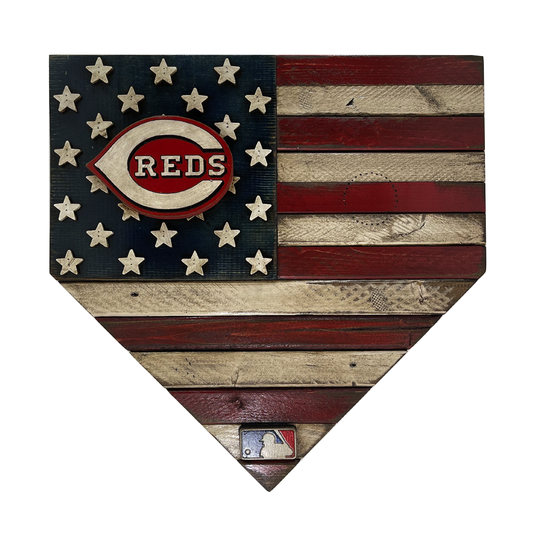 Handmade Cincinnati Reds American Flag Wood Home Plate