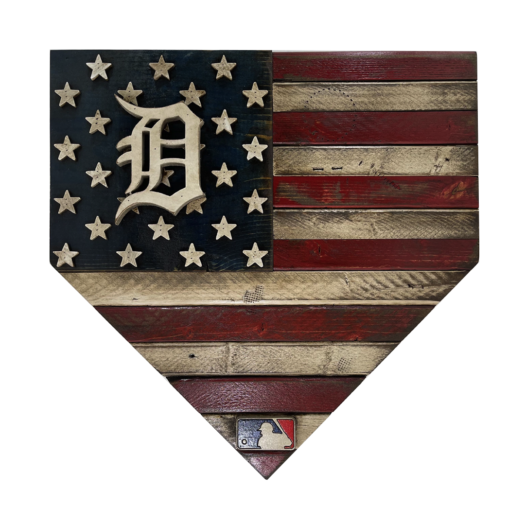 Handmade Detroit Tigers American Flag Wood Home Plate