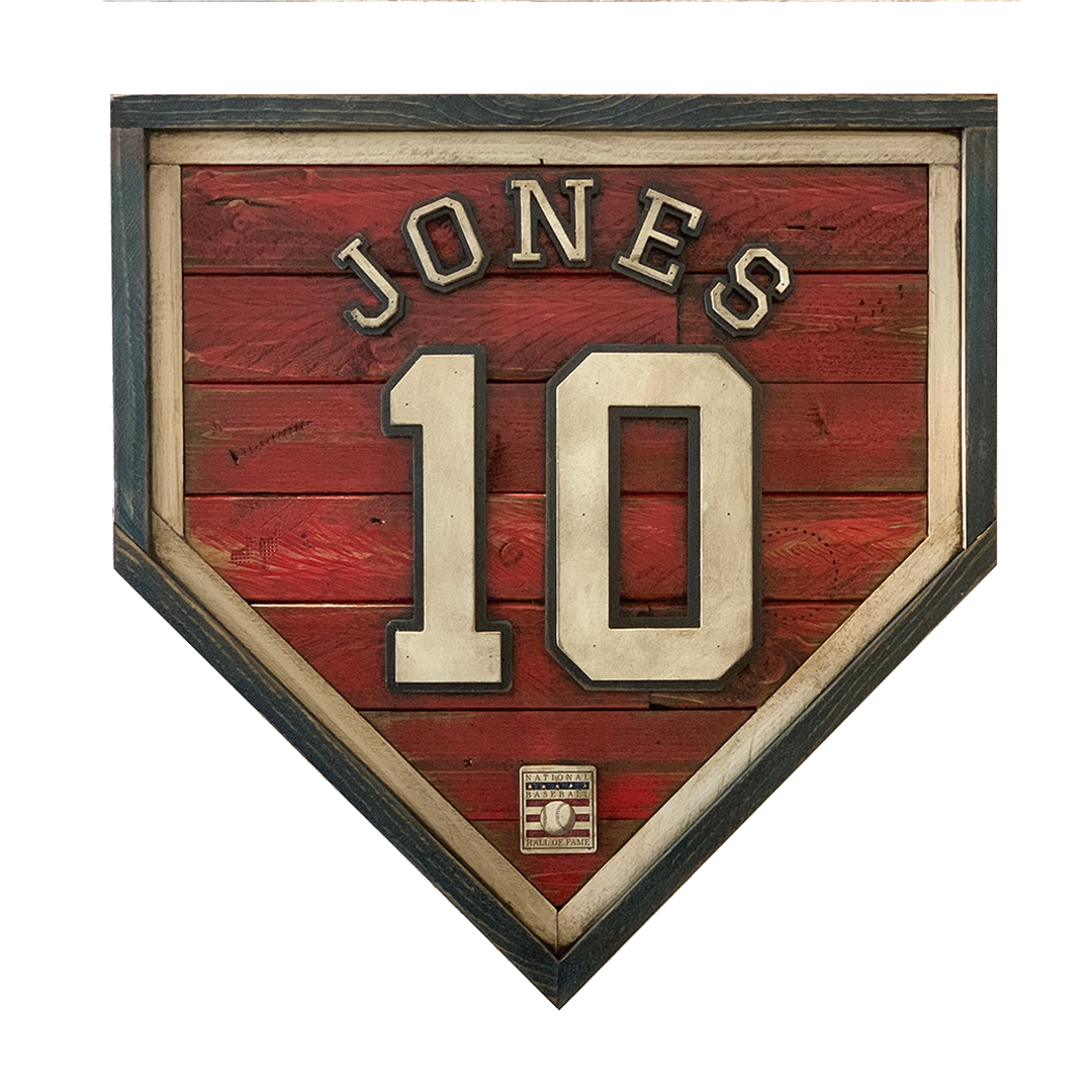 Handmade Hall Of Fame Red Heritage Home Plate: Chipper Jones #10